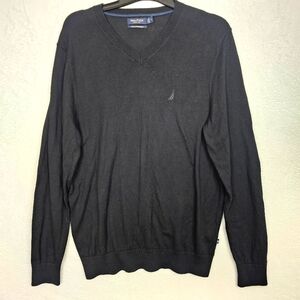 Nautica Luxury Performance Sweater Men M Black V-Neck Lightweight Grandpa Chic